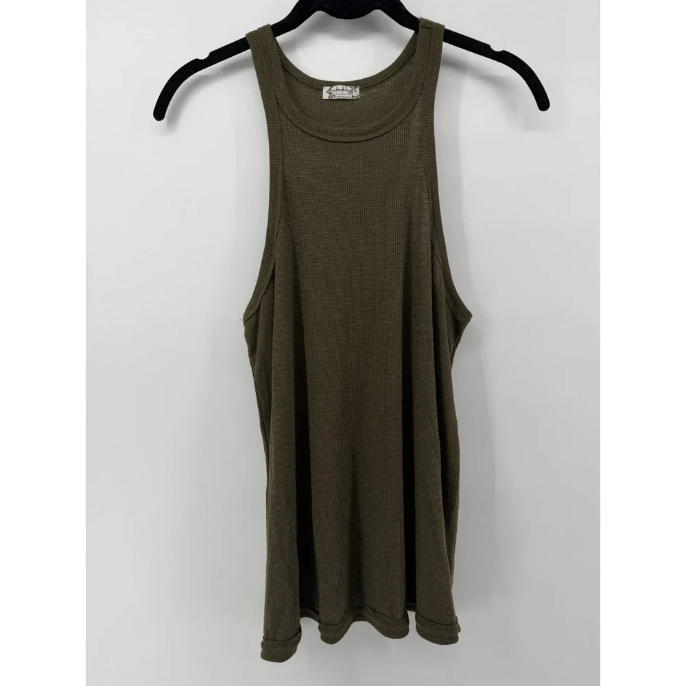 Intimately Free People Olive Green Ribbed Racerback Tank Top XS OB493397